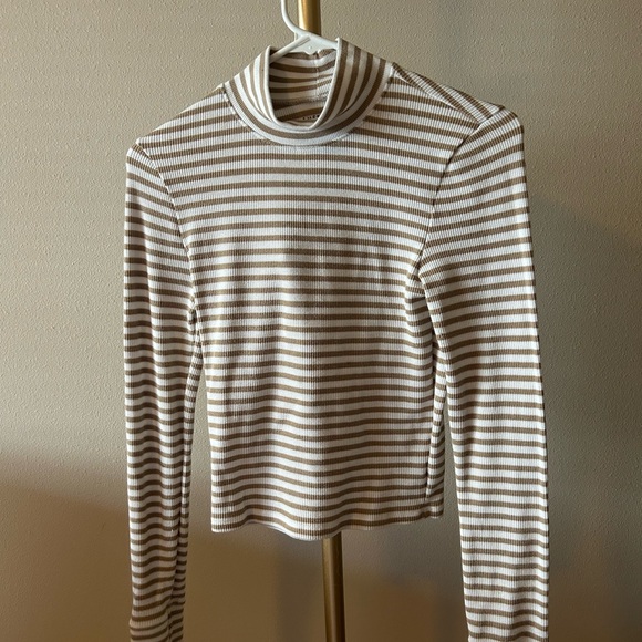 American Eagle Outfitters Cream & Tan Striped Turtleneck Crop Top - Picture 6 of 6
